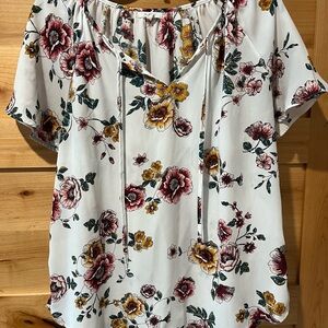 Maurices Floral Blouse - White, Red, Yellow